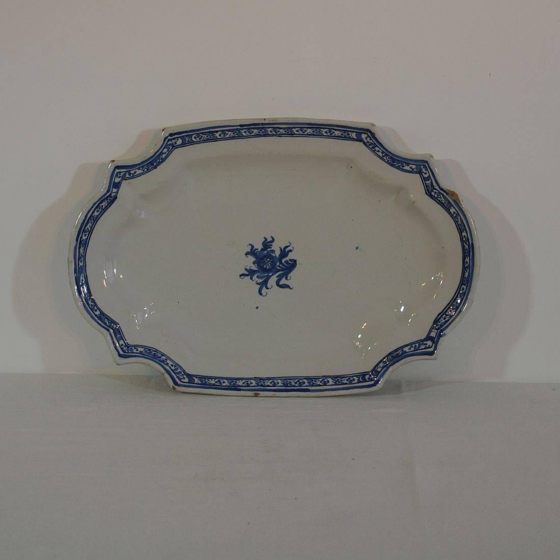 Hand-Crafted Pair of Late 18th Century, French Faience Earthenware Rouen Serving Platters