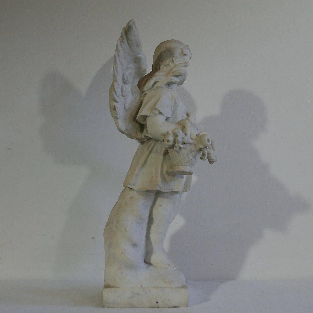 19th Century French Carved Carrara Marble Angel 2