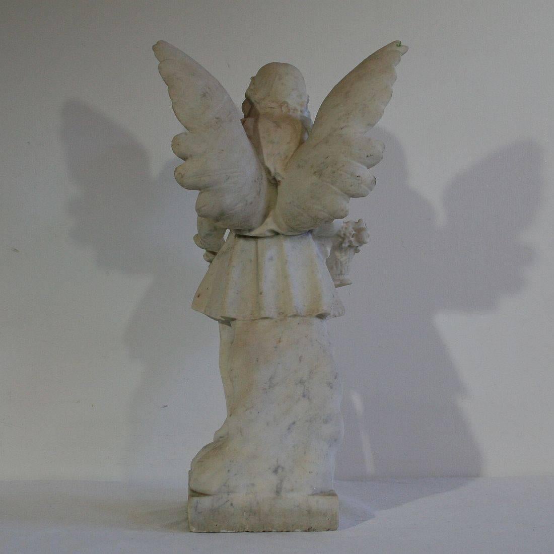 19th Century French Carved Carrara Marble Angel 3