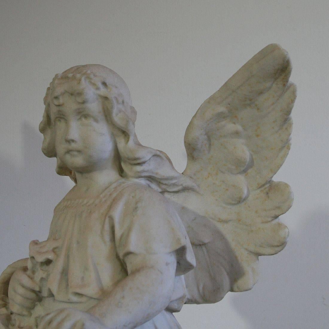 19th Century French Carved Carrara Marble Angel 4