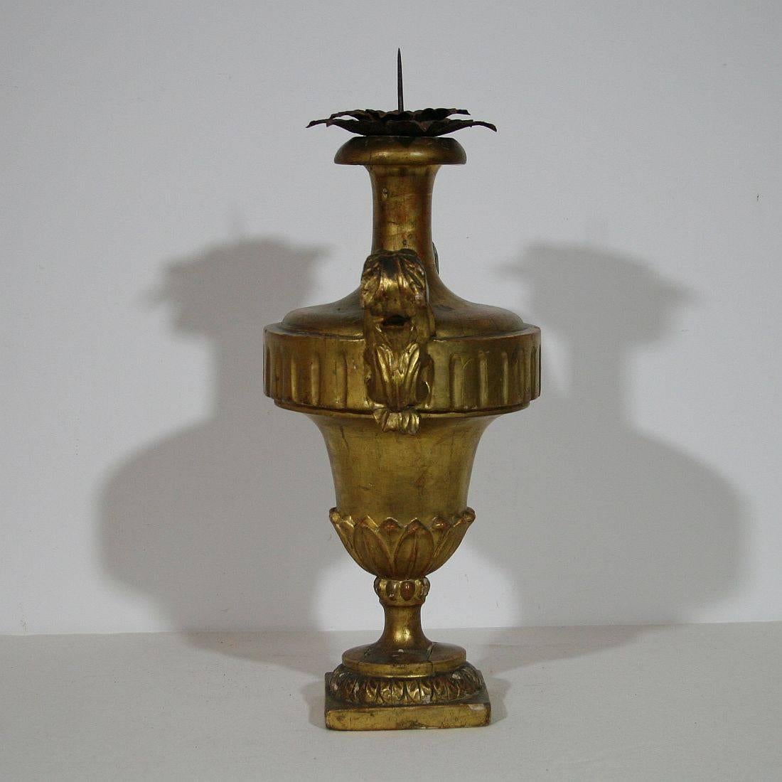 Large Early 19th Century Italian Neoclassical Carved Giltwood Candlestick 1