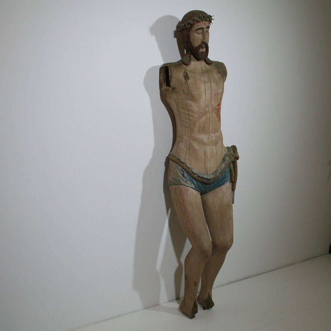 Very Large-Scale 17th-18th Century French Folk Art Carved Oak Christ Crucifix In Fair Condition In Buisson, FR