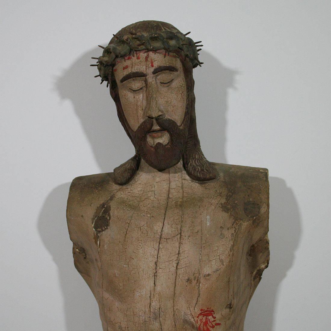 Very Large-Scale 17th-18th Century French Folk Art Carved Oak Christ Crucifix 1