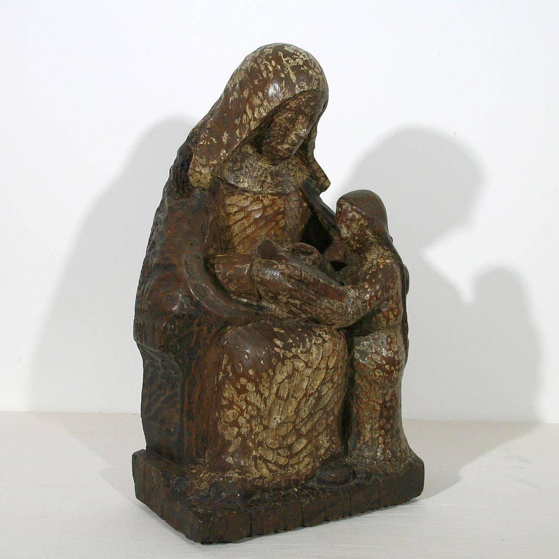 Beautiful and very old large oak statue of mother Anne with maria with traces of it's original paint. France, circa 1550-1600
Weathered, losses. More pictures available on request.
