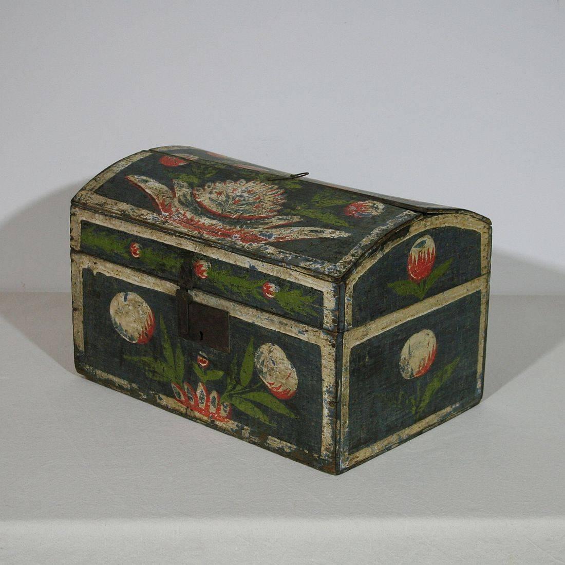 Painted 18th Century French Folk Art Weddingbox from Normandy