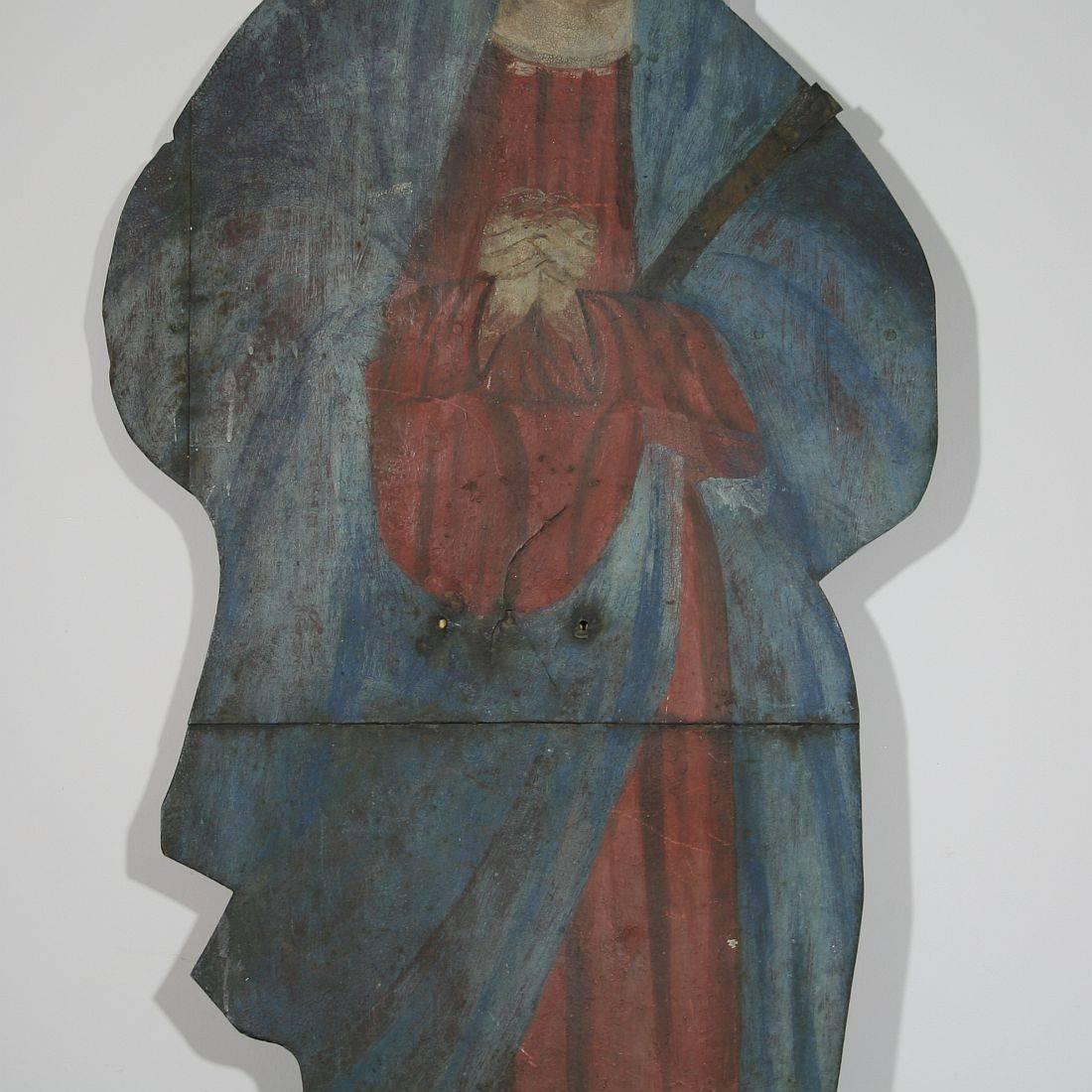 18th Century and Earlier Large French 18th Century Painted Madonna on Sheet Iron