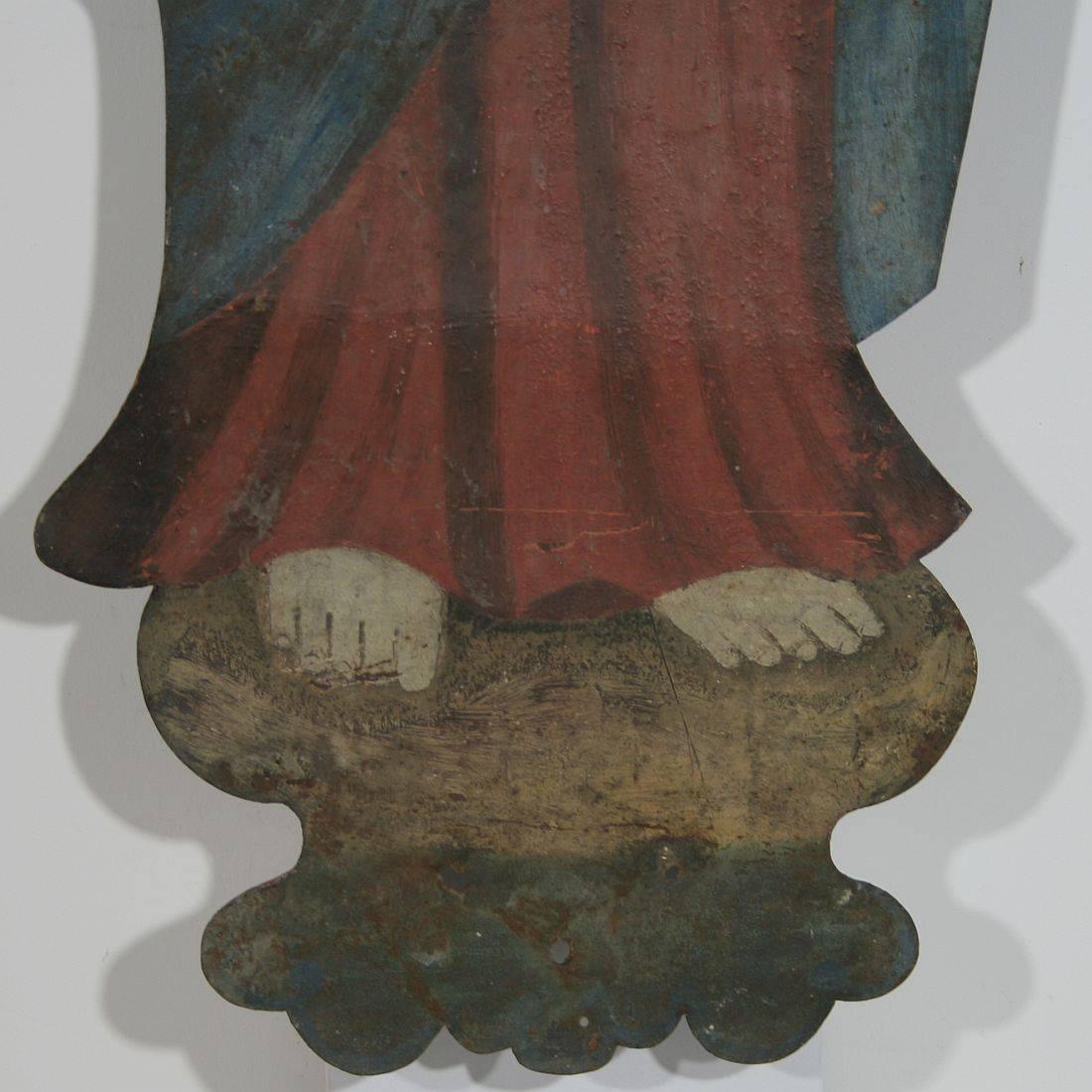 Large French 18th Century Painted Madonna on Sheet Iron 1