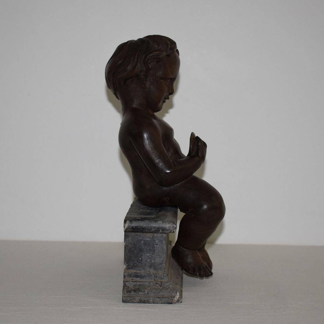 Marble 18th Century Spanish Carved Wooden Angel or Cherub