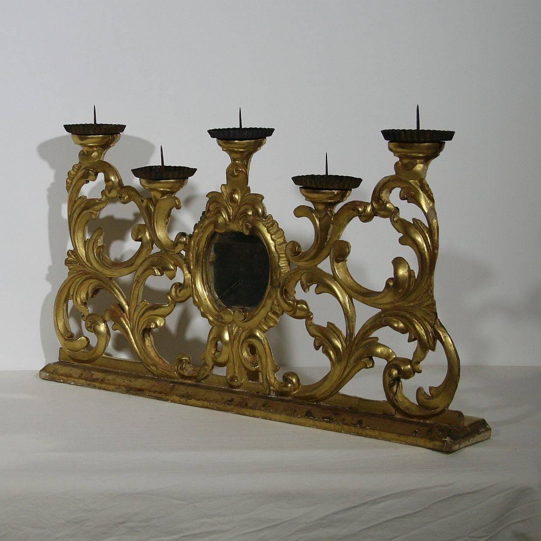 Carved Large 18th Century Italian Giltwood Baroque Candleholder with Mirror