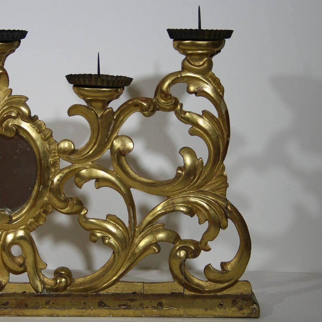 Wood Large 18th Century Italian Giltwood Baroque Candleholder with Mirror