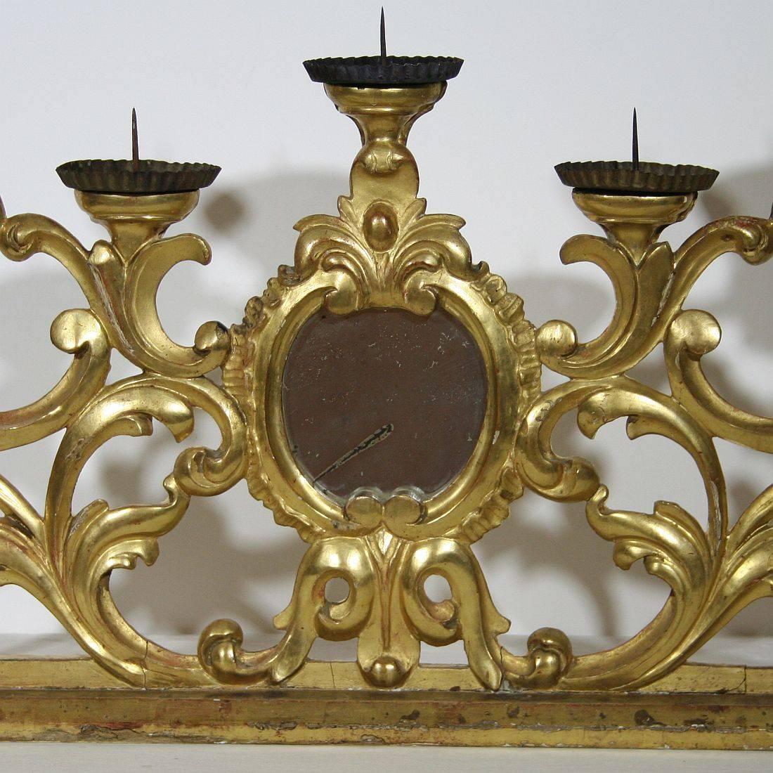 18th Century and Earlier Large 18th Century Italian Giltwood Baroque Candleholder with Mirror