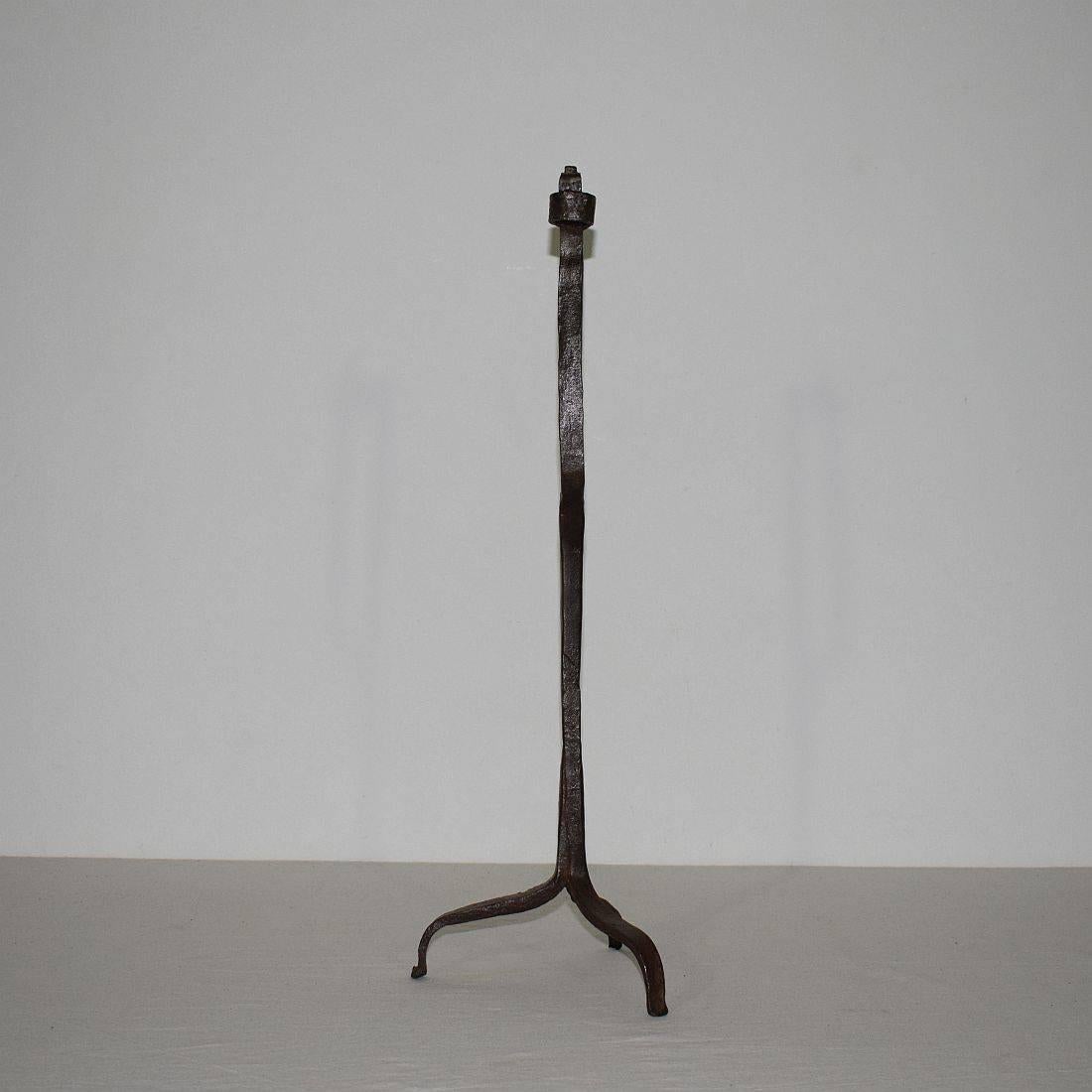 French 18th Century Hand-Forged Iron Candleholder 1