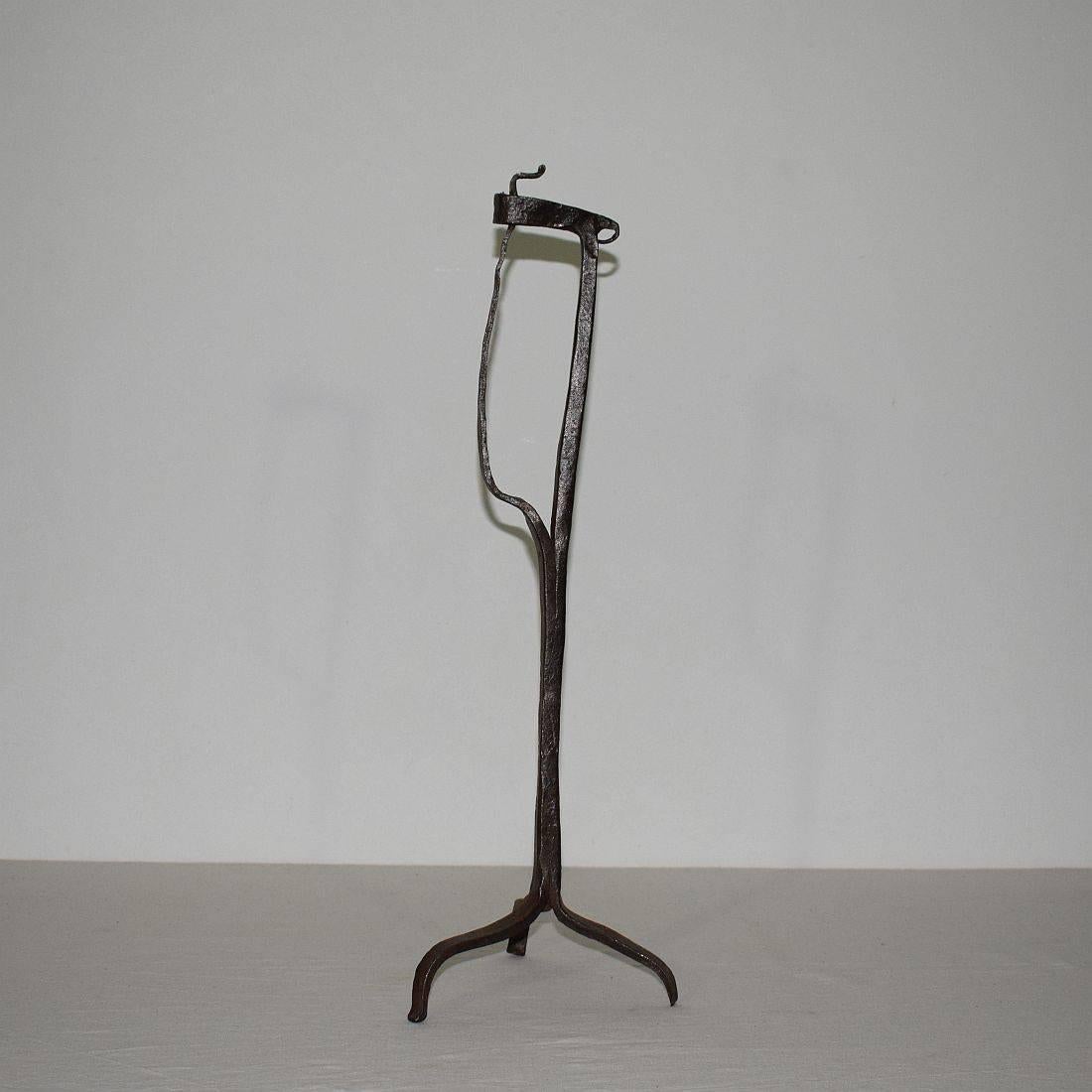 18th Century and Earlier French 18th Century Hand-Forged Iron Candleholder