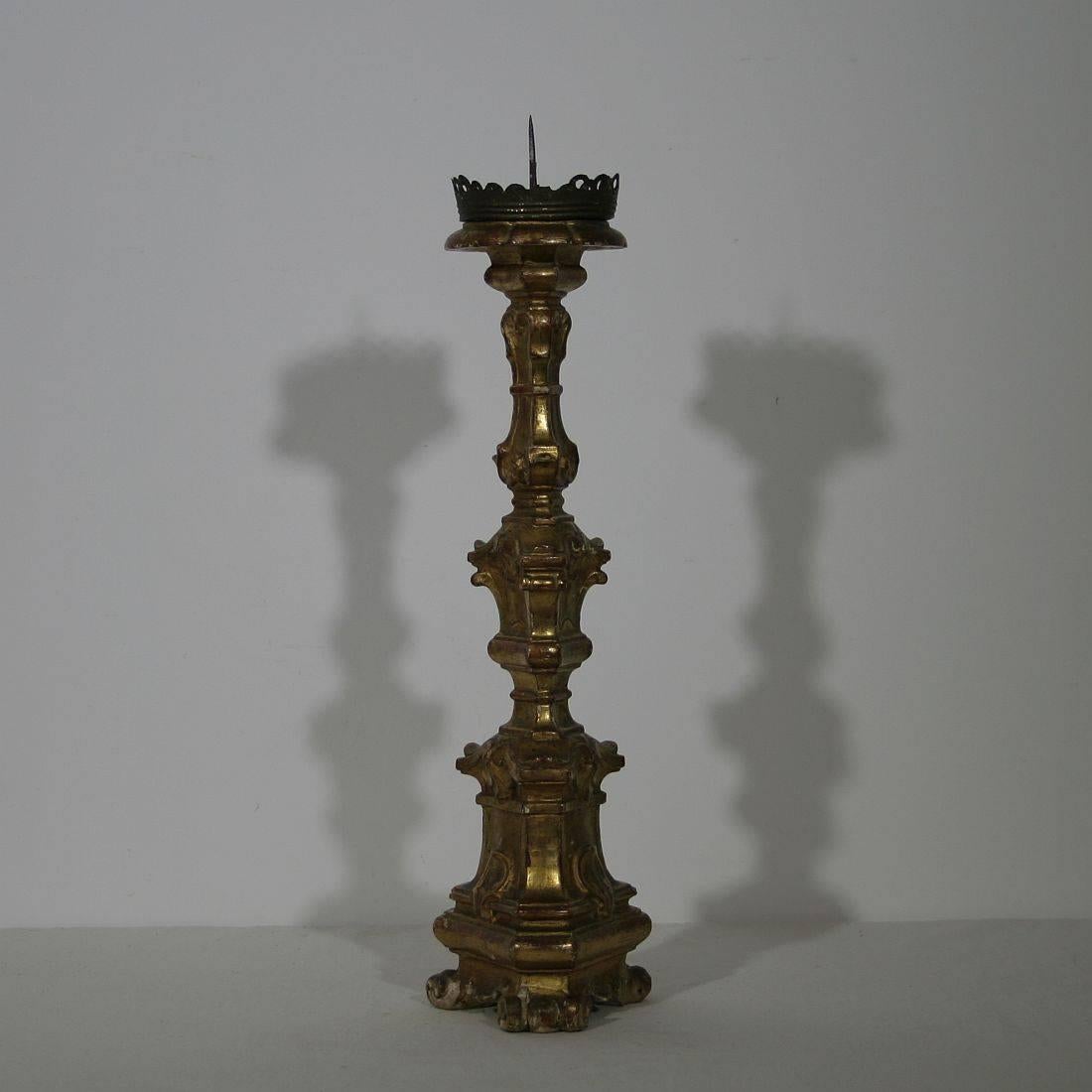 18th Century and Earlier 18th Century Italian Carved Giltwood Baroque Candlestick