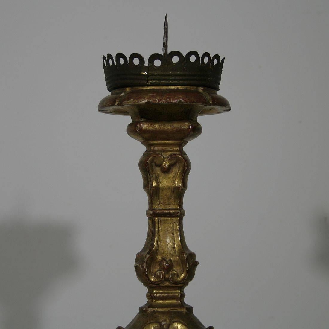 18th Century Italian Carved Giltwood Baroque Candlestick 1