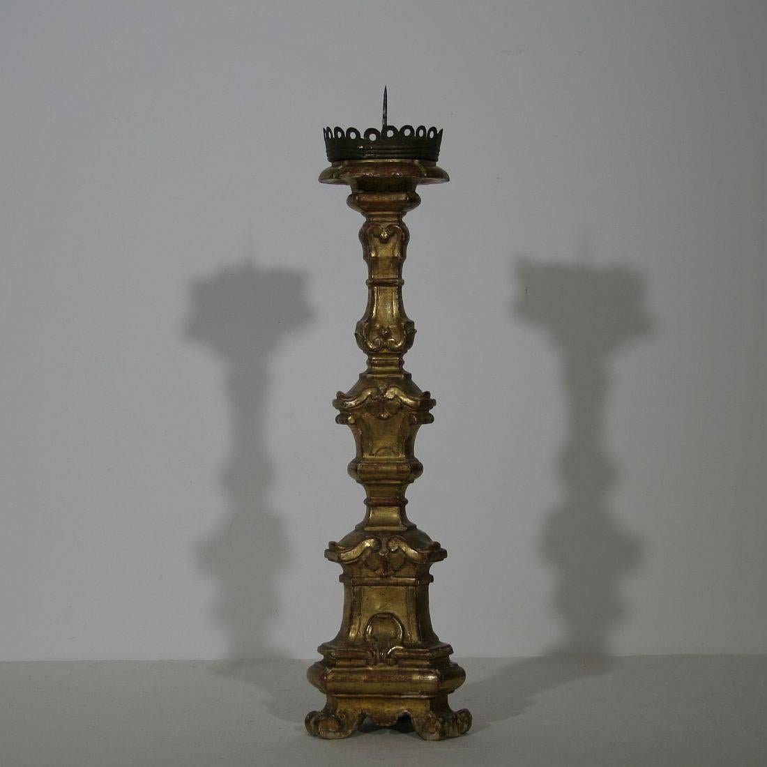 Wood 18th Century Italian Carved Giltwood Baroque Candlestick