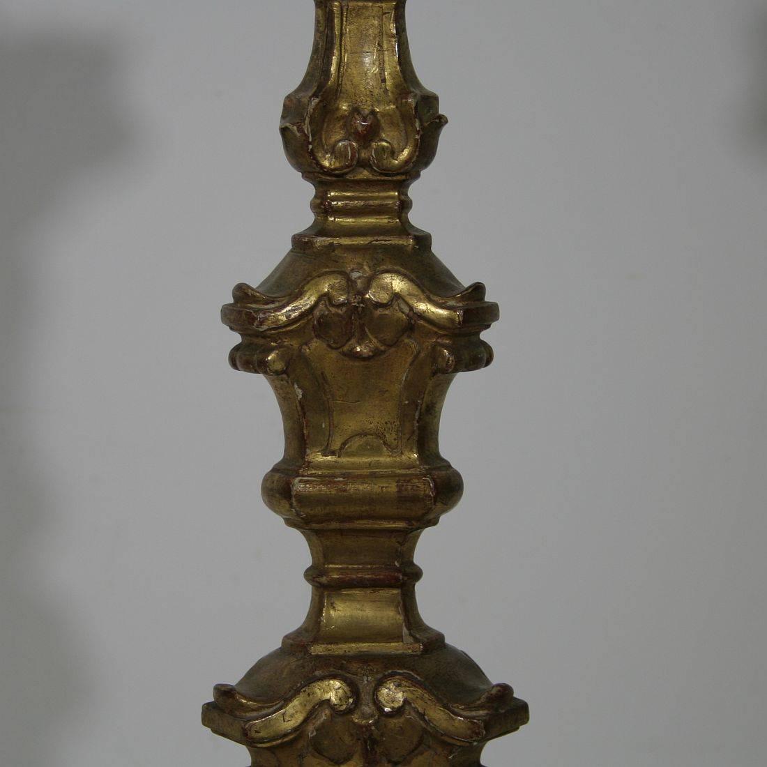 18th Century Italian Carved Giltwood Baroque Candlestick 2