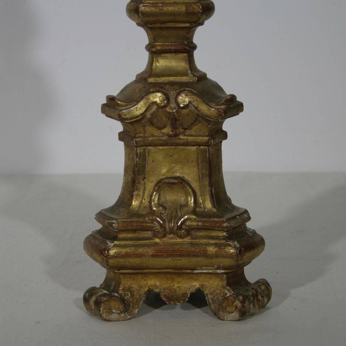 18th Century Italian Carved Giltwood Baroque Candlestick 3