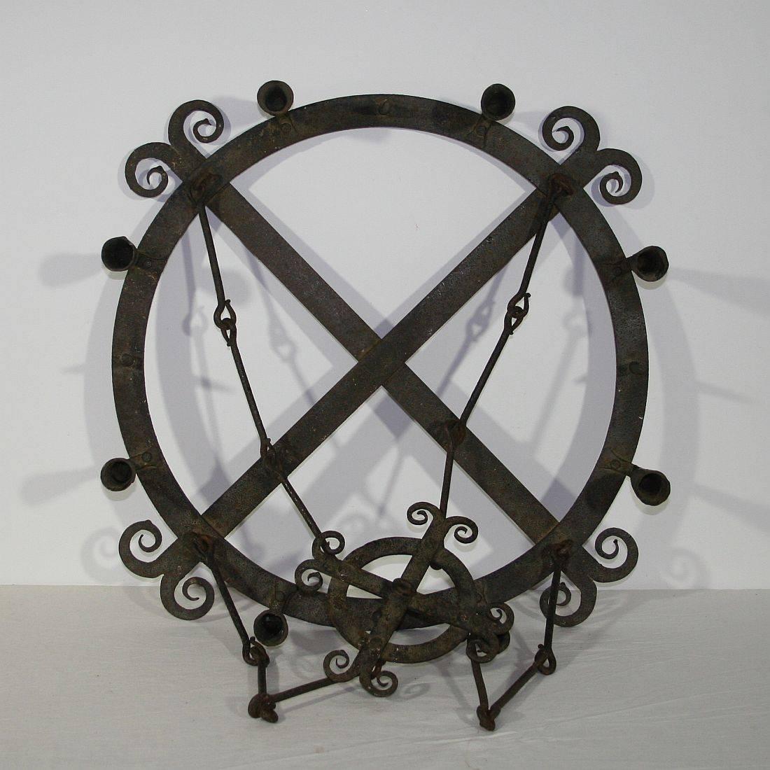 18th Century and Earlier Spanish 17th-18th Century Hand-Forged Iron Chandelier