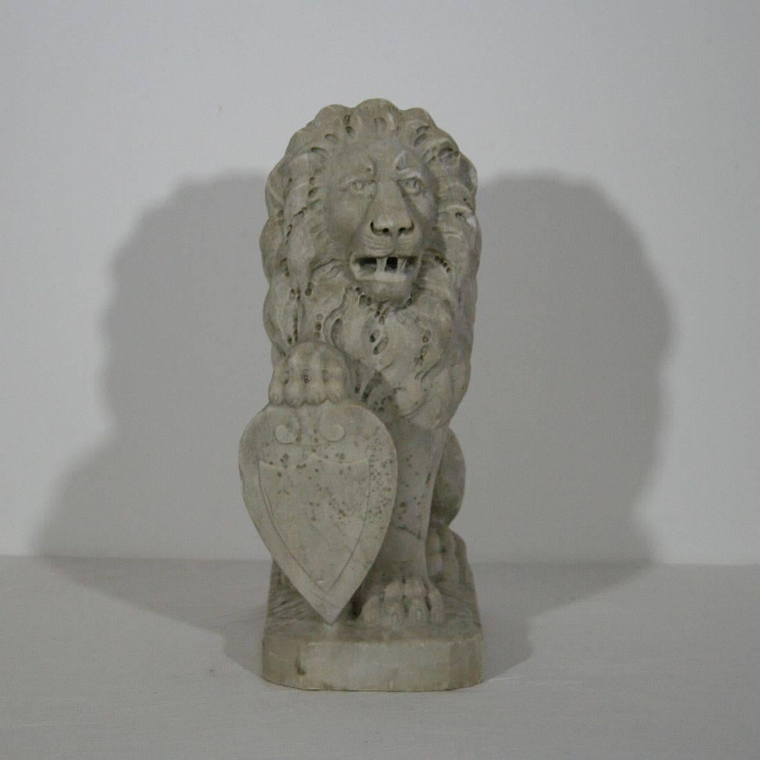 Unique 18th century hand-carved marble lion with a stunning weathered look.
Italy, circa 1750-1800
Weathered, small losses. More pictures available on request.