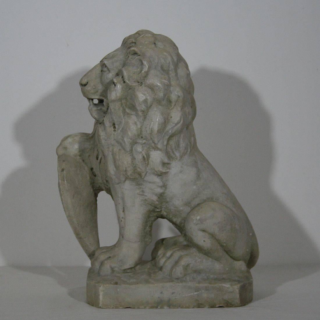 Italian 18th Century Carved Carrara Marble Lion 1