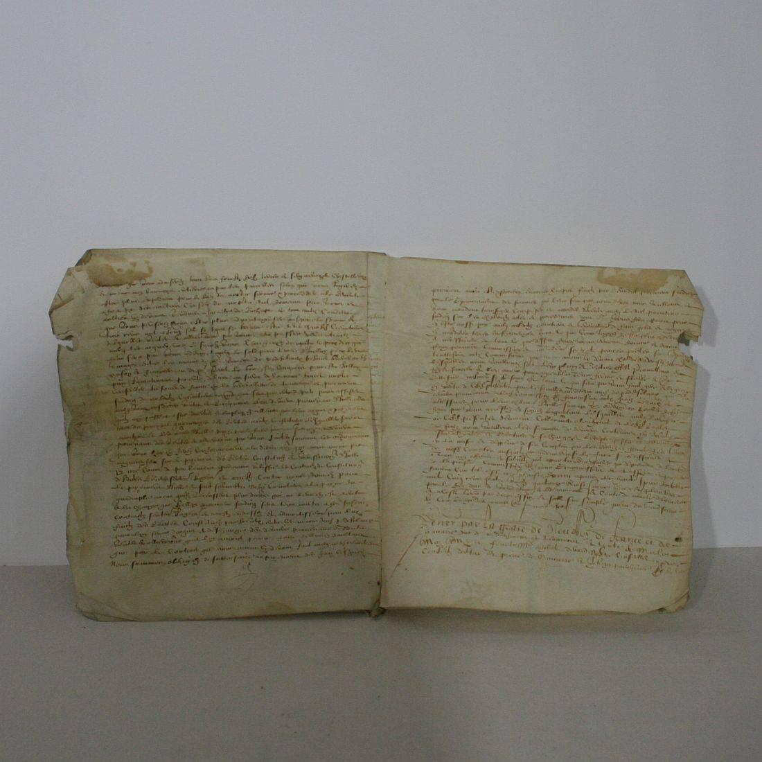 18th Century and Earlier Large 16th Century French Vellum Handwriting, Manuscript