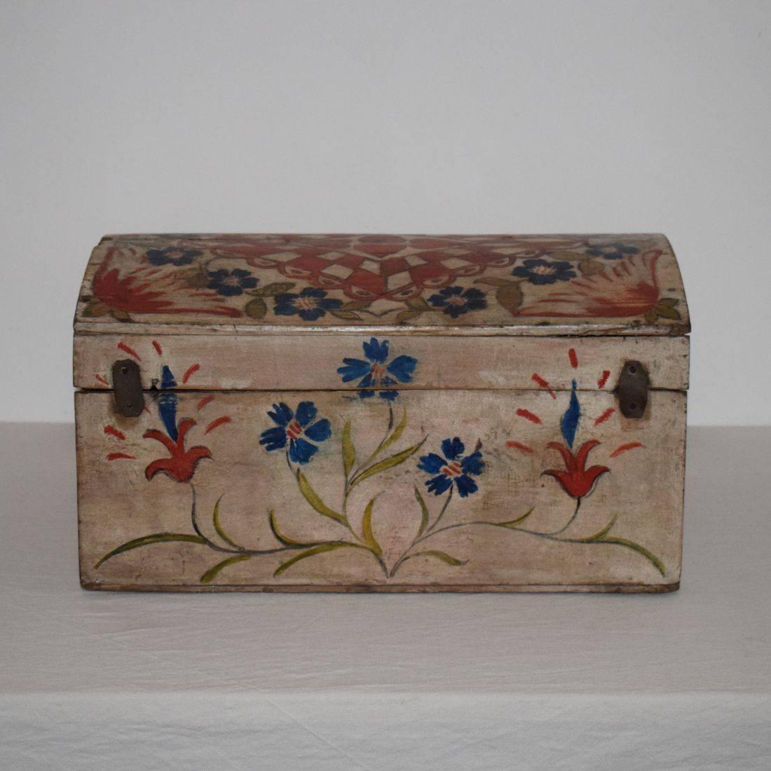 Painted 19th Century French Folk Art Weddingbox from Normandy with Hearts