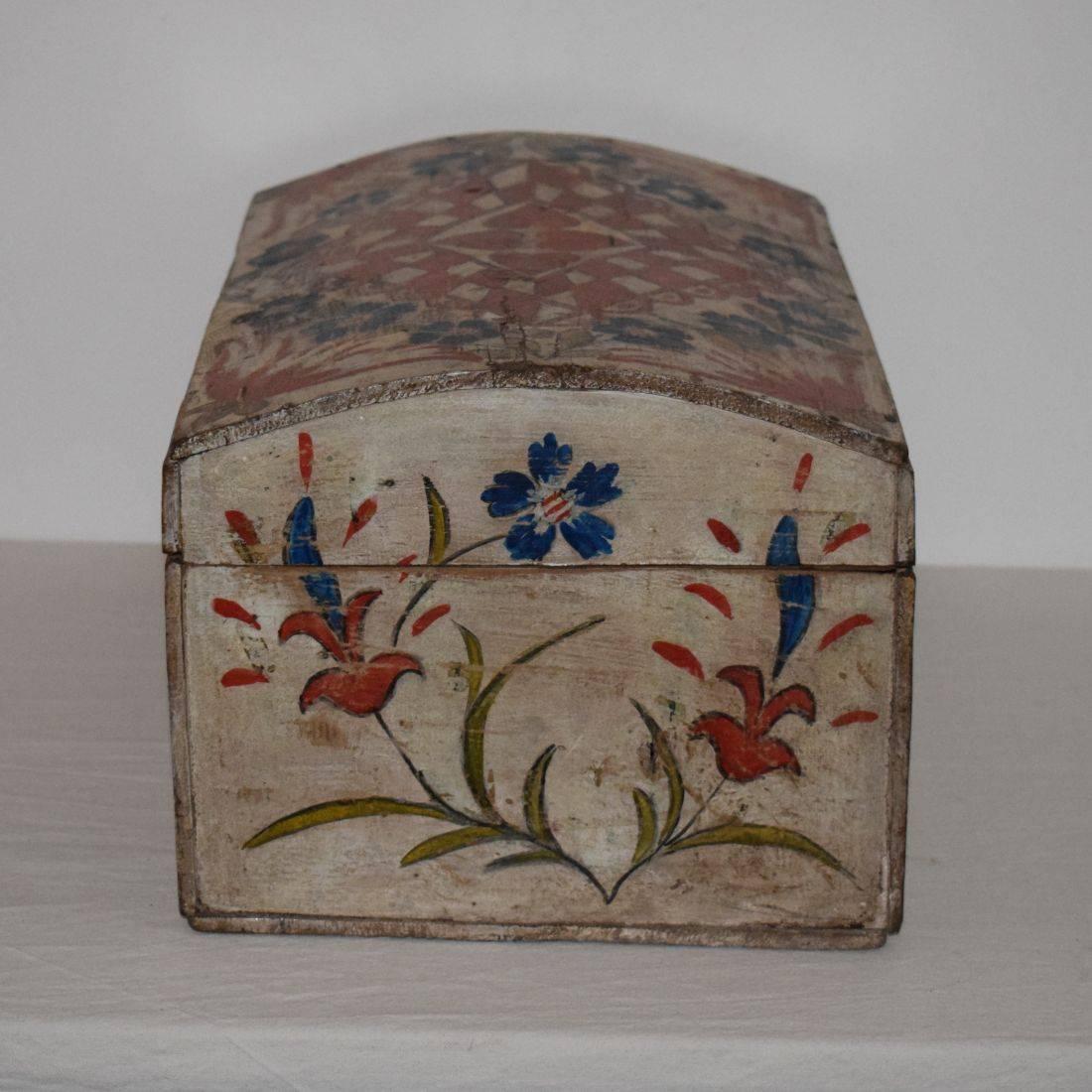 Wood 19th Century French Folk Art Weddingbox from Normandy with Hearts