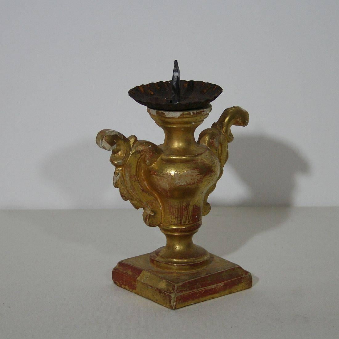 18th Century and Earlier Small 18th Century Italian Carved Giltwood Baroque Candleholder
