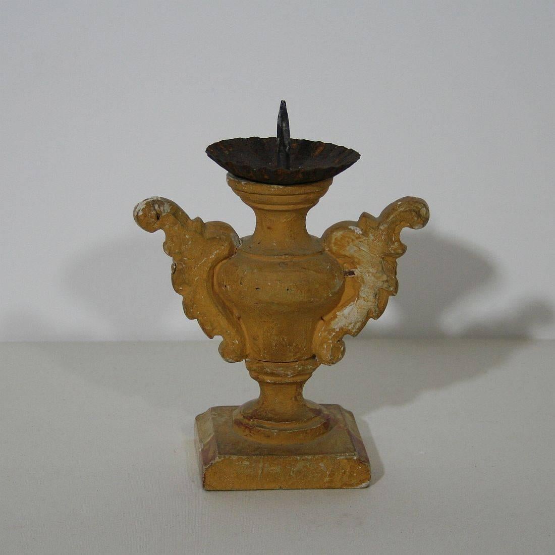 Small 18th Century Italian Carved Giltwood Baroque Candleholder 1