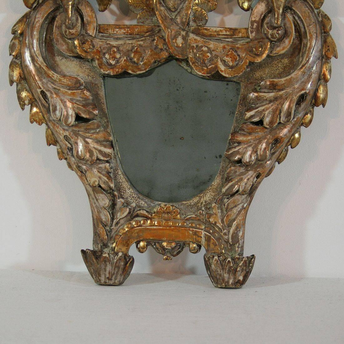 Carved 18th Century Italian Baroque Mirror with an Angel