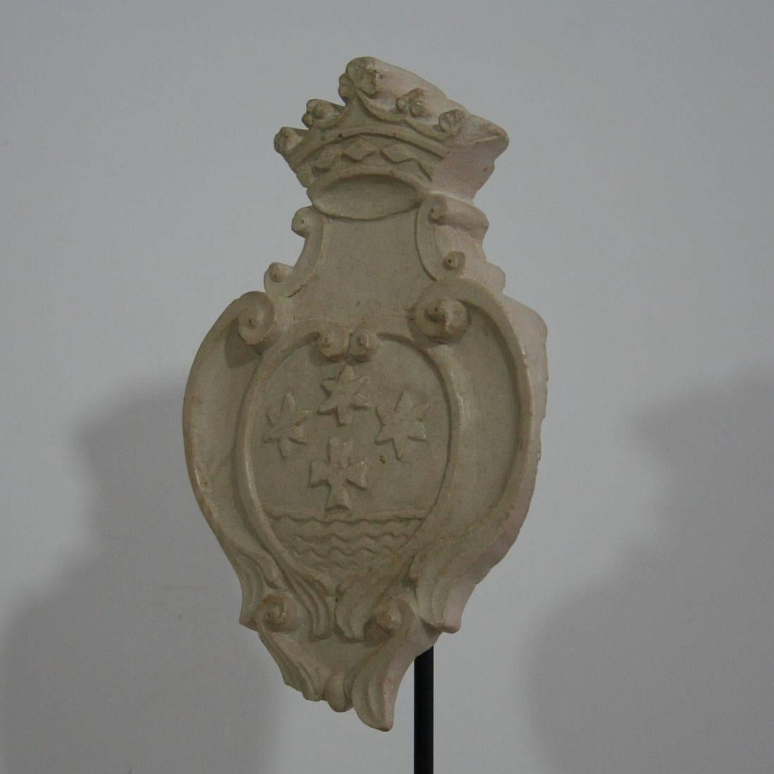 Carved 18th Century Italian White Marble Coat of Arms