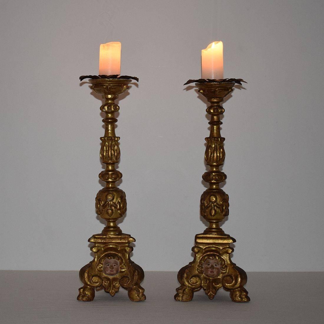 Beautiful pair of candleholders with angel heads
Italy, circa 1650-1700
Weathered, losses and old repairs. More pictures available on request.