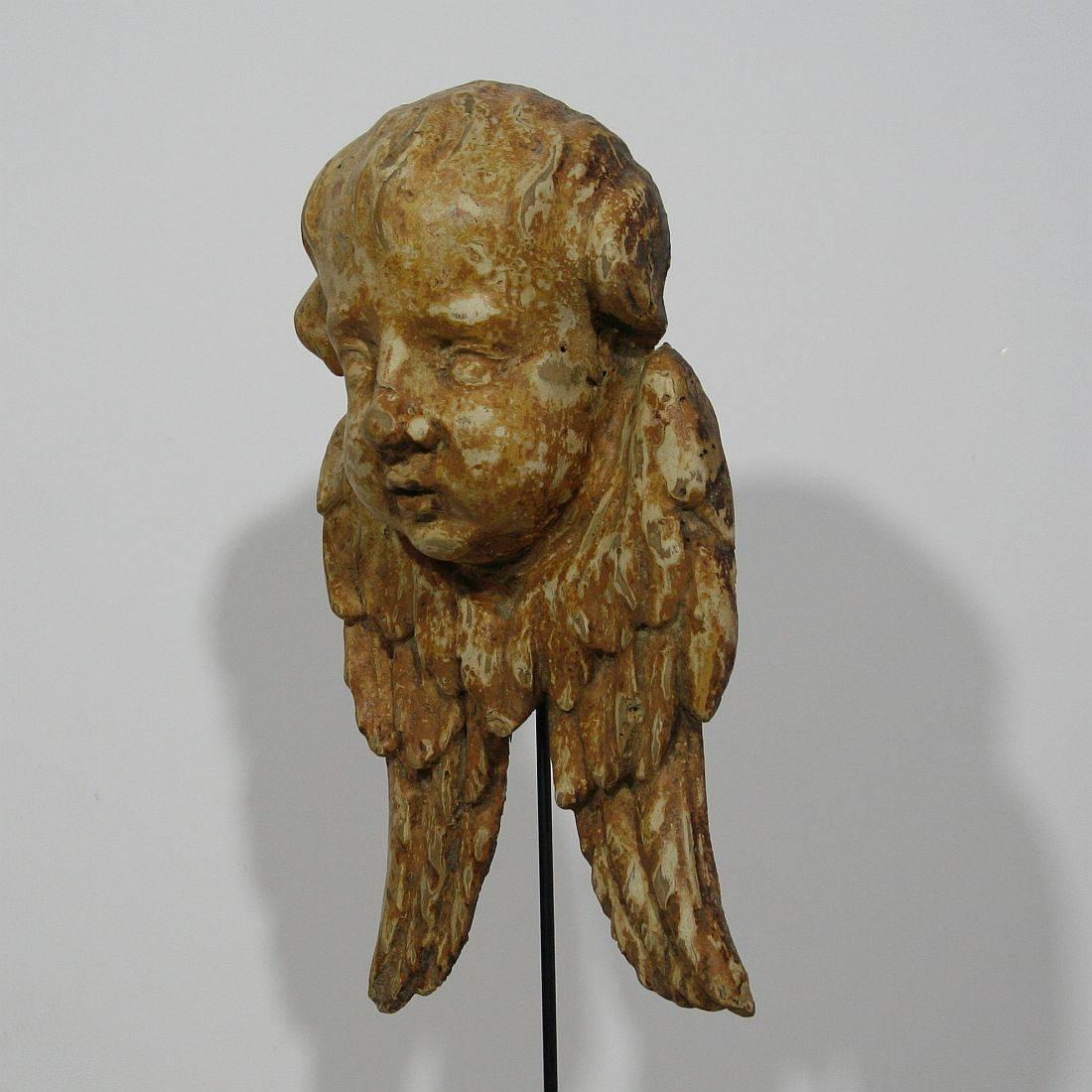 17th-18th Century Italian Baroque Carved Wood Cherub, Angel In Good Condition In Buisson, FR