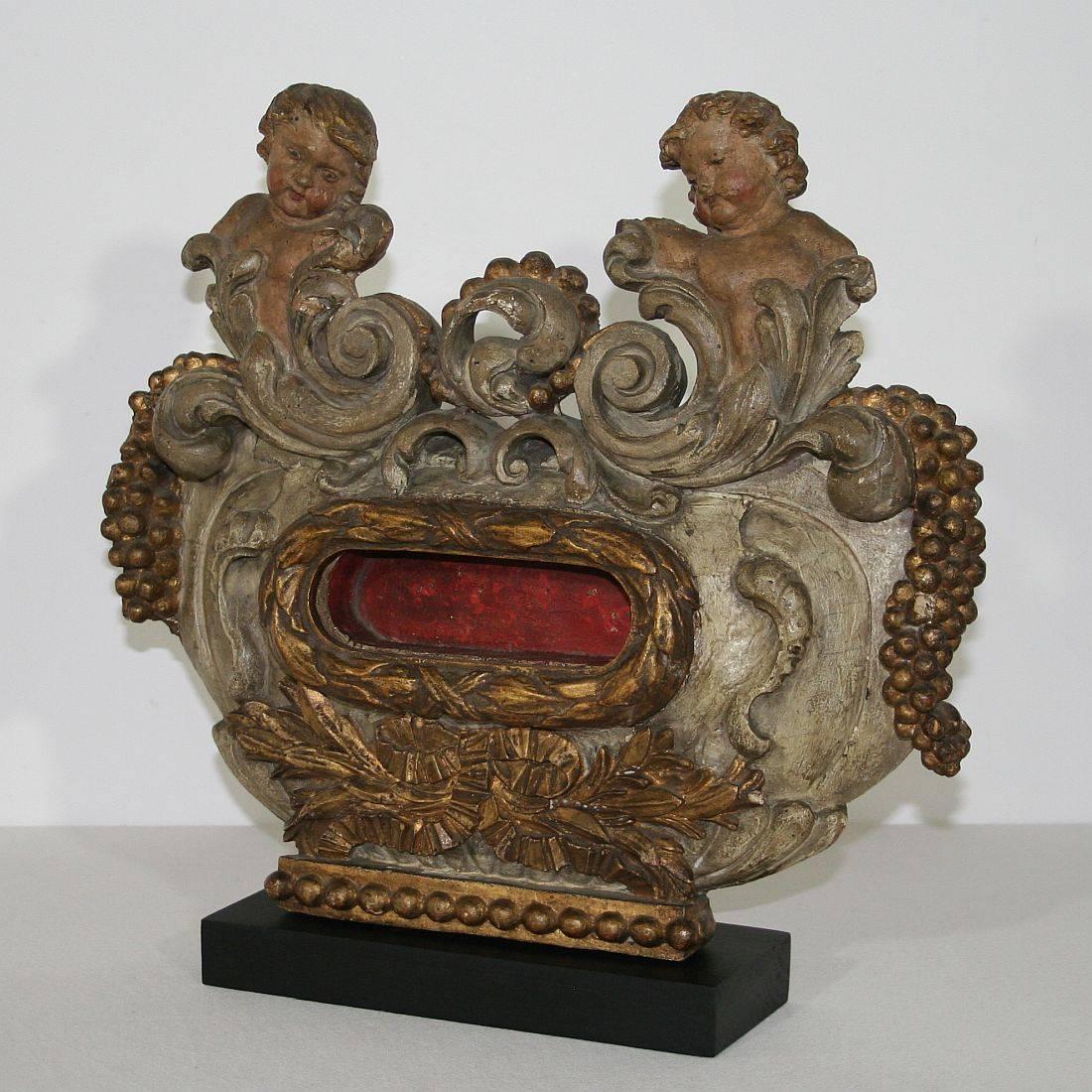 Carved Unique 17th Century Italian Baroque Reliquary with Angels