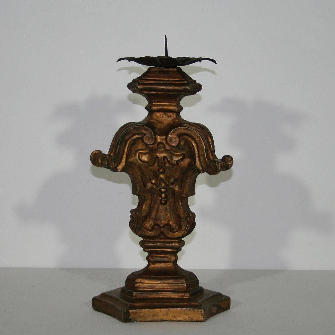 Wood 18th Century Italian Baroque Carved Candlestick