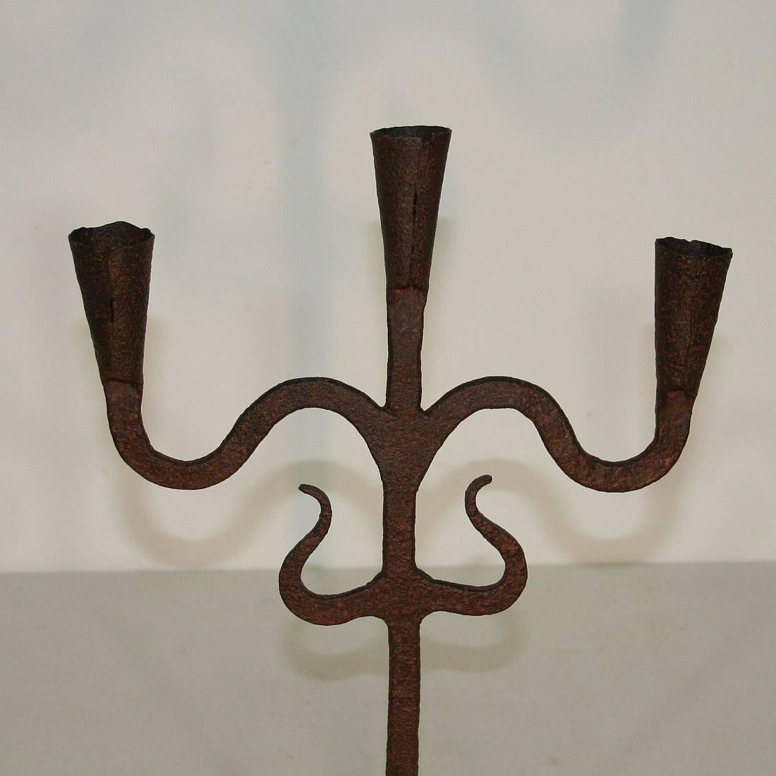Spanish Pair of 18th Century Hand-Forged Iron Candleholders