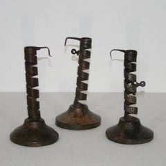 Collection of 18th Century Adjustable Spiral Candlesticks, Rat De Cave