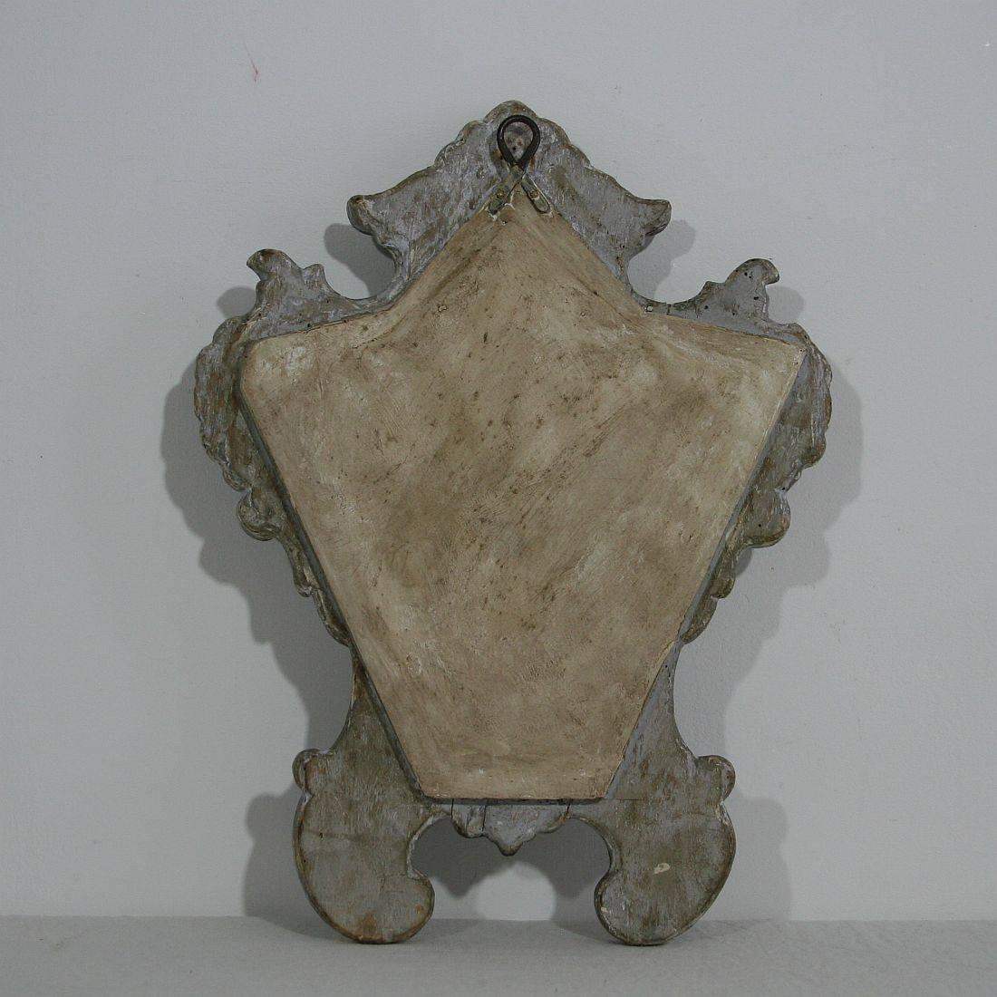 18th Century and Earlier Small 18th Century, Italian Baroque Silver Carved Wood Mirror