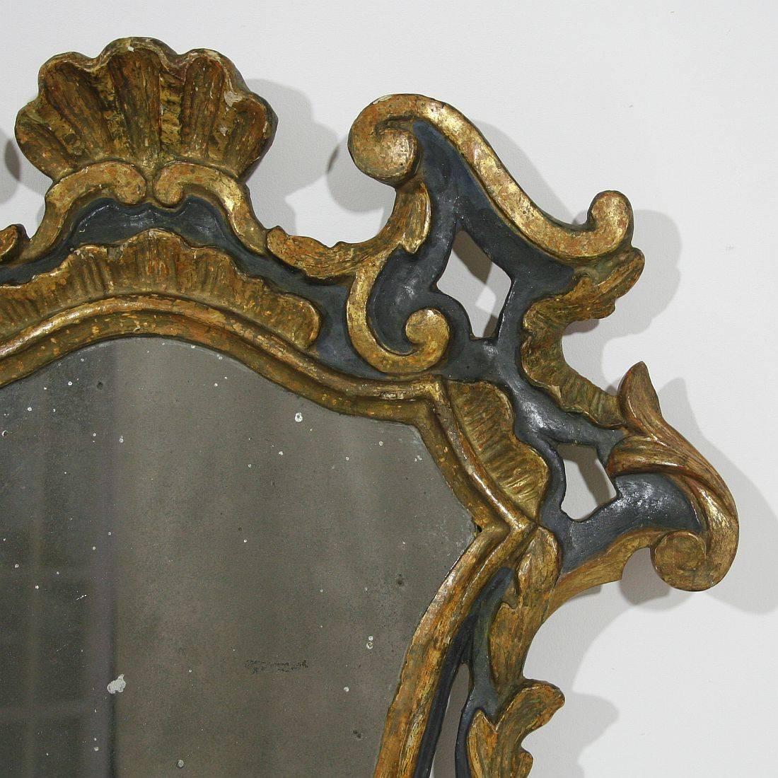 Hand-Carved 18th Century, Italian Carved Wood Baroque Mirror