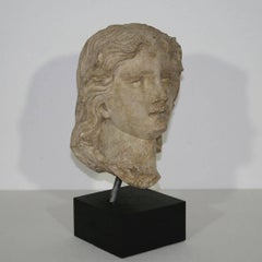 French, 17th-18th Century Carved Stone Head of a Madonna