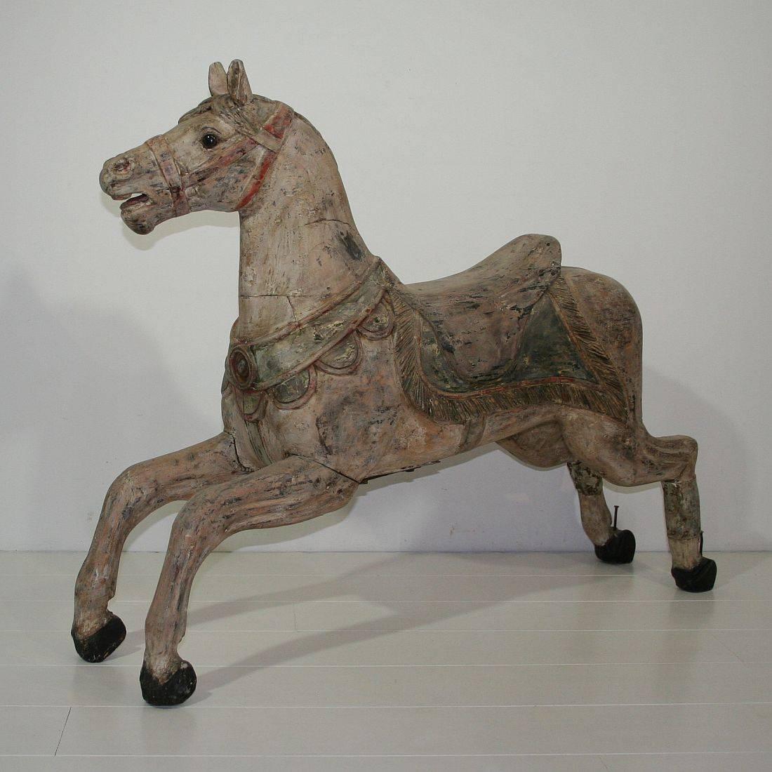 Hand-Carved Late 19th Century French Carved Wood Carousel Horse