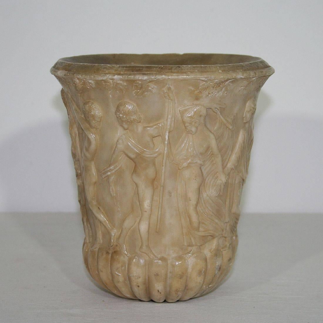 Stunning and unique fragment of an alabaster vase with very detailed beautiful scenery. Probably Grand Tour
Italy, 18th century
Weathered, losses and old repair.
More pictures are available on request.
