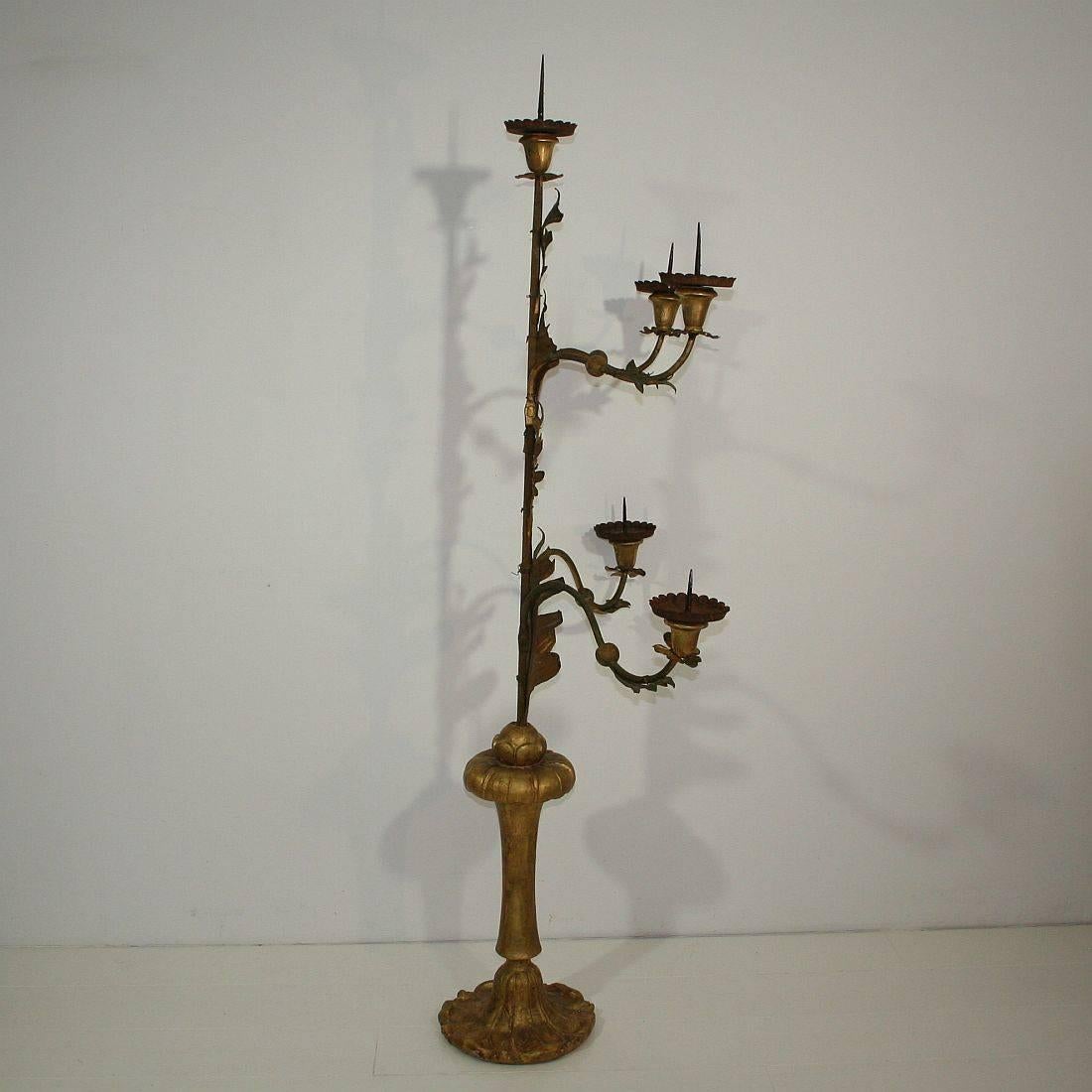 Gilt Large Italian 18th Century Gilded Iron Baroque Candleholder or Candelabra