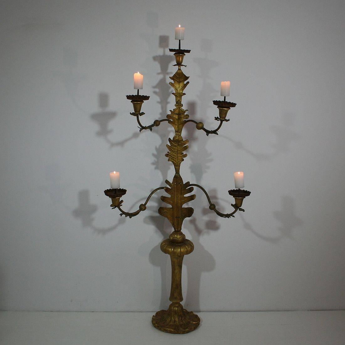 Unique and very large Baroque hand-forged iron candleholder on a wooden base.
Italy, circa 1750
Weathered, small losses.
More pictures are available on request.