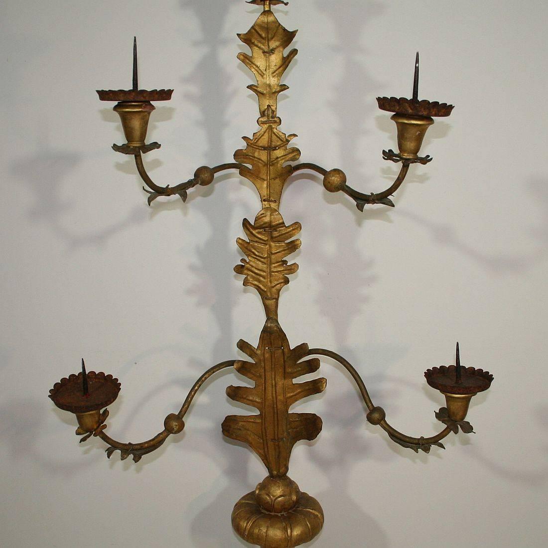 Large Italian 18th Century Gilded Iron Baroque Candleholder or Candelabra 1
