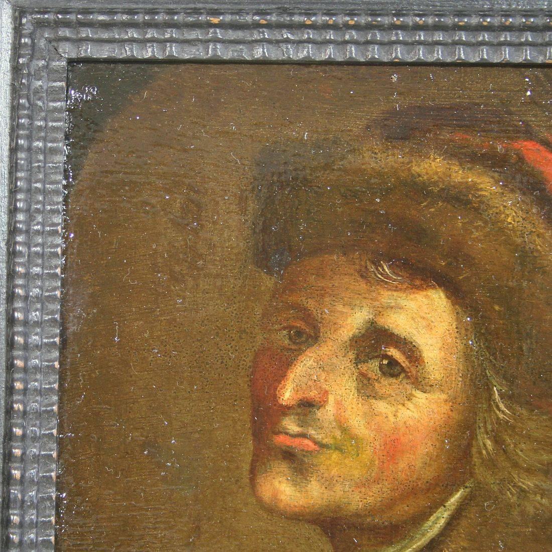 18th Century Dutch Oil Painting of a Man with Fur Hat In Good Condition In Buisson, FR