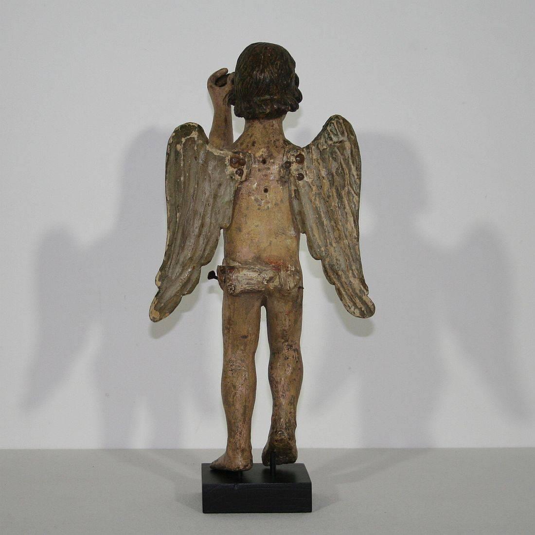 18th Century and Earlier 18th Century French Folk Art Baroque Carved Wooden Standing Angel