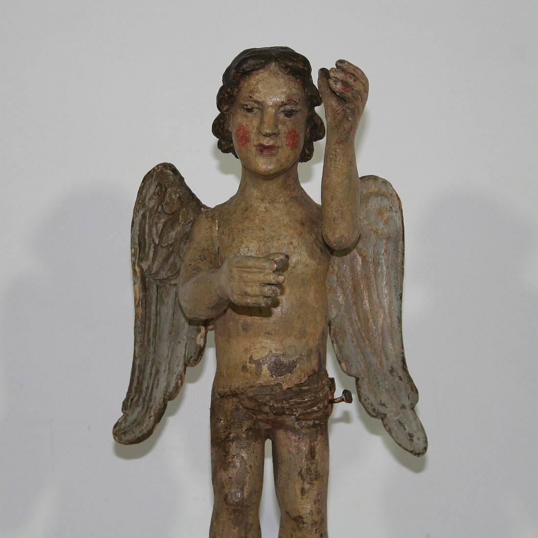 18th Century French Folk Art Baroque Carved Wooden Standing Angel 2
