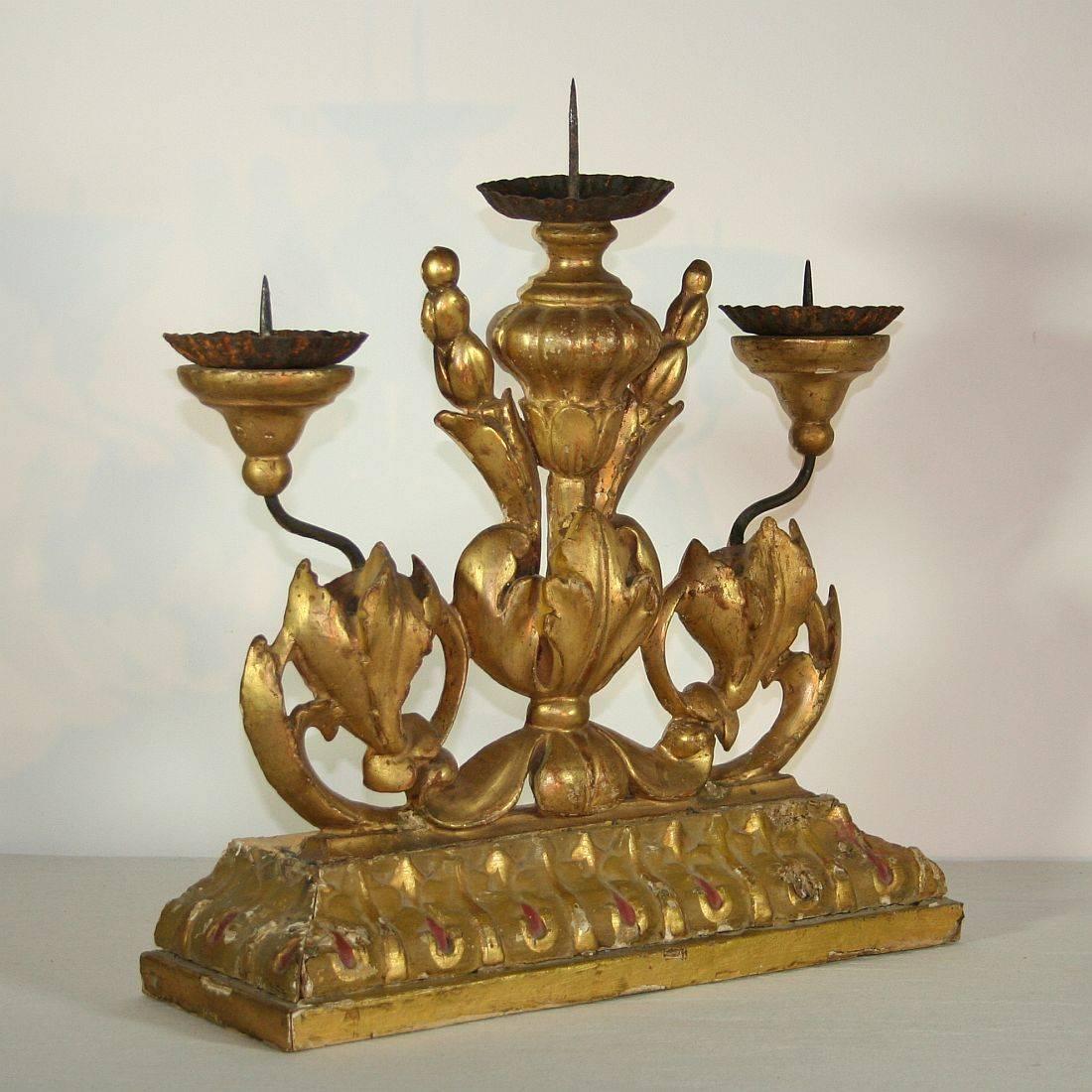 18th Century and Earlier 18th Century Italian Giltwood Baroque Candleholder or Candlestick